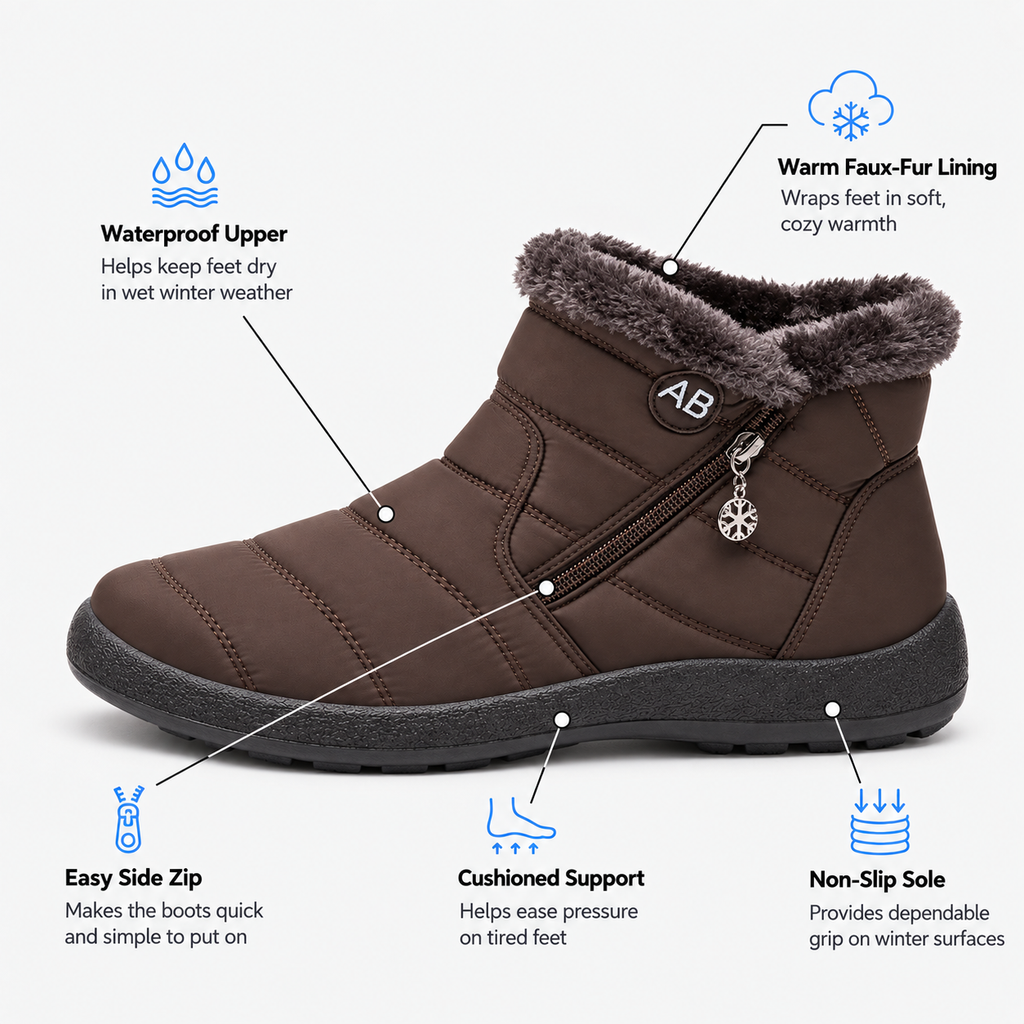 Women's Burgundy Waterproof Faux Fur-Lined Ankle Snow Boots