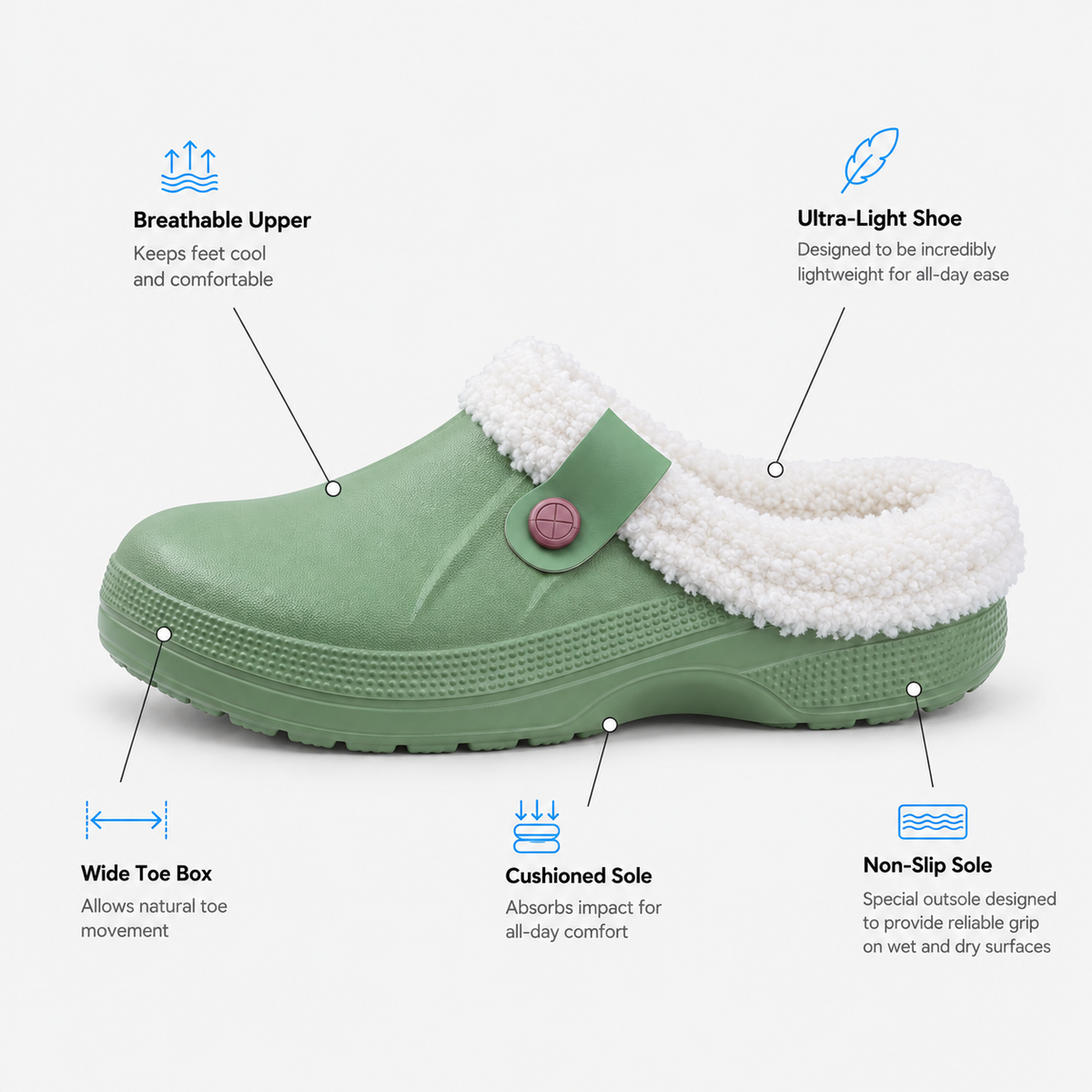 Women's Fur Lined Waterproof Clogs for Indoor and Outdoor Use