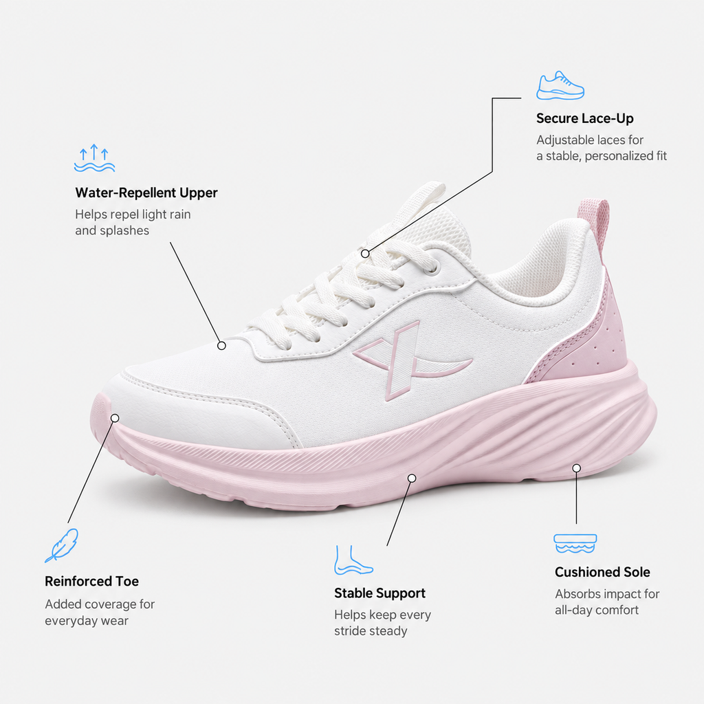 Xtep Women's White Water-Repellent Running Shoes