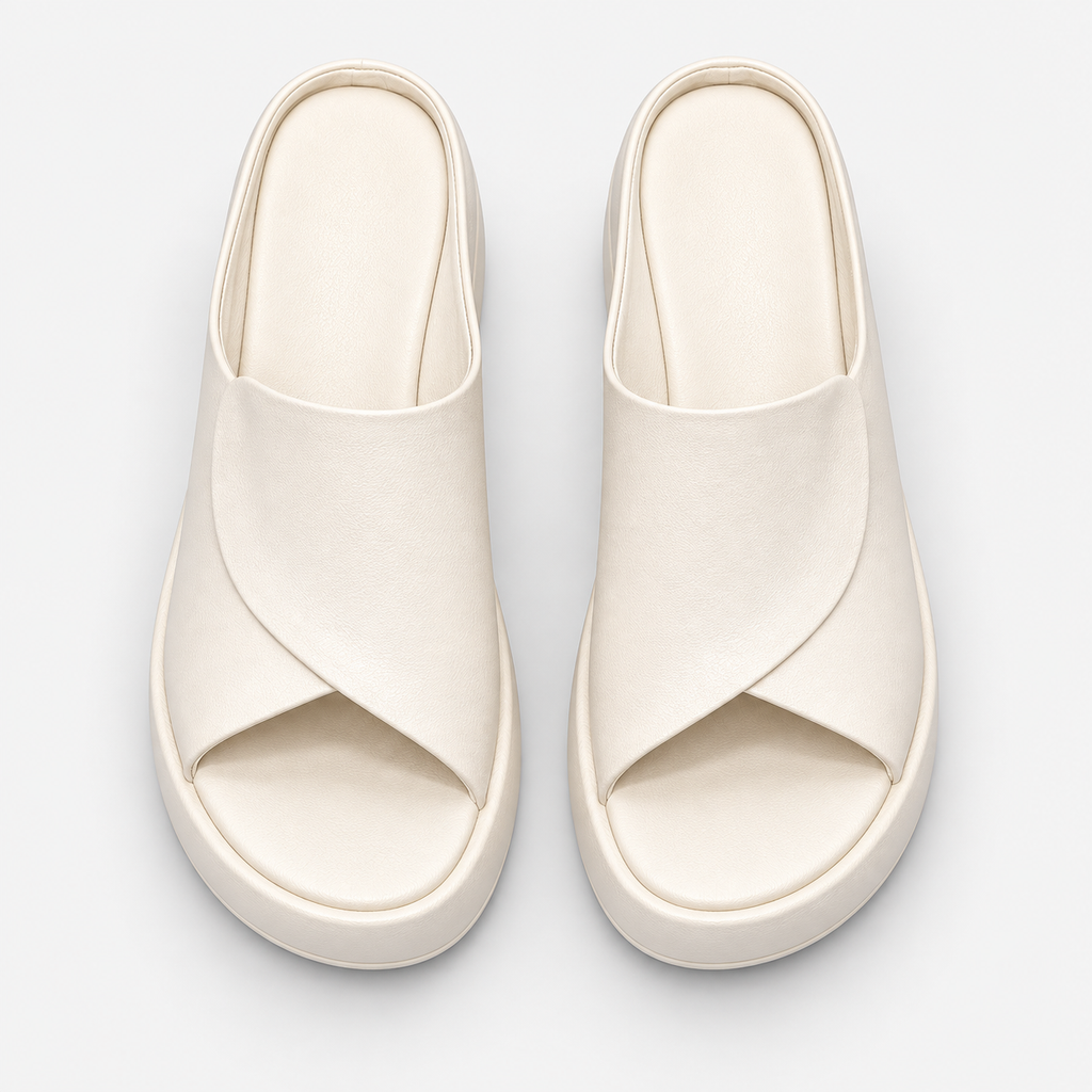 Women's Cream Wedge Platform Slide Sandals