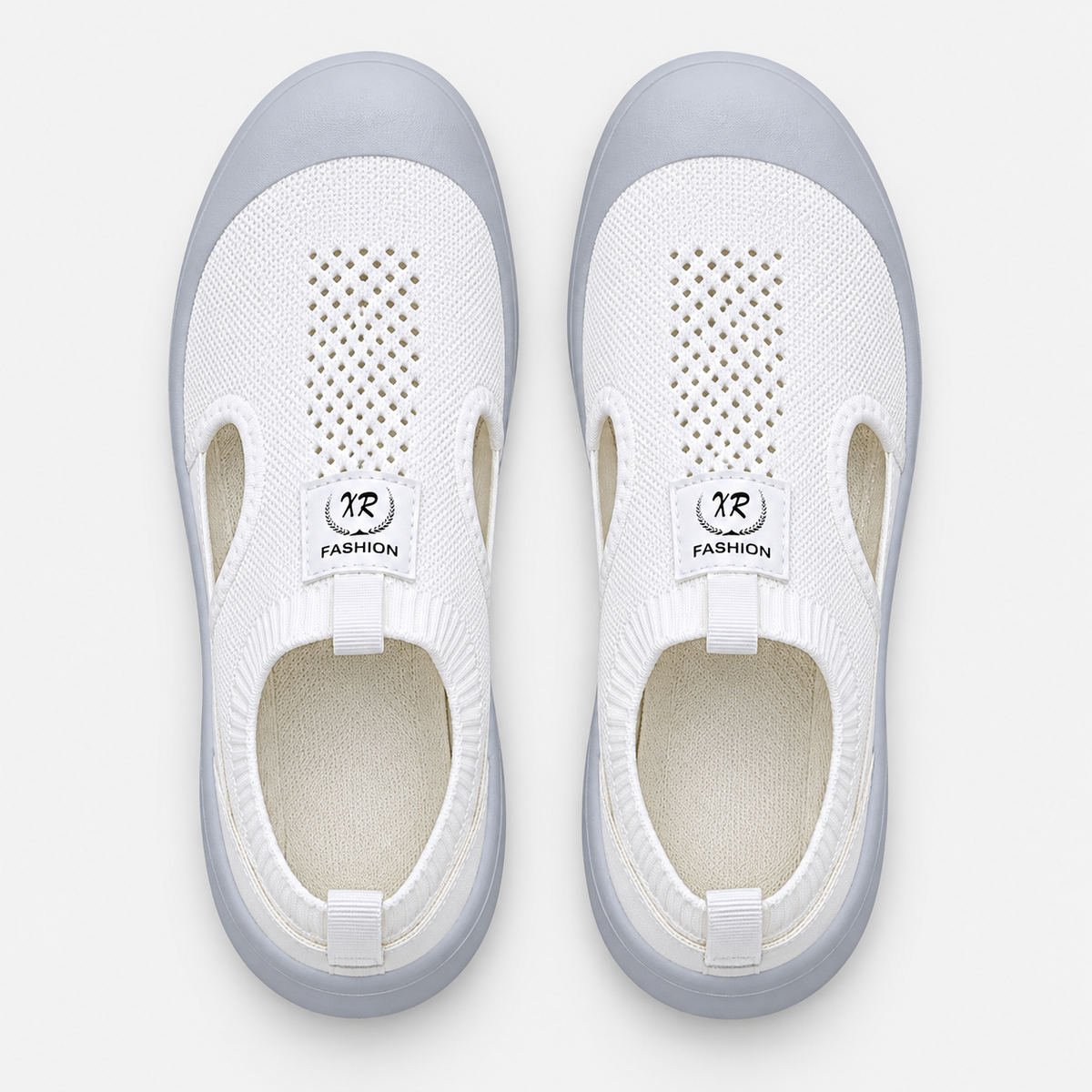 Women's White Hollow Slip-On Sneakers with Breathable Mesh Upper