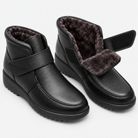 Women's Black Genuine Leather Plush-Lined Wedge Ankle Boots