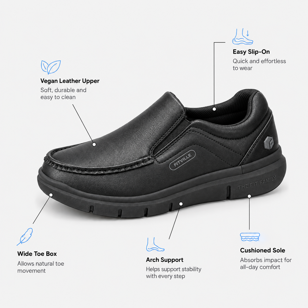 Orthopedic Shoes Vegan Leather Wide Width Slip-On
