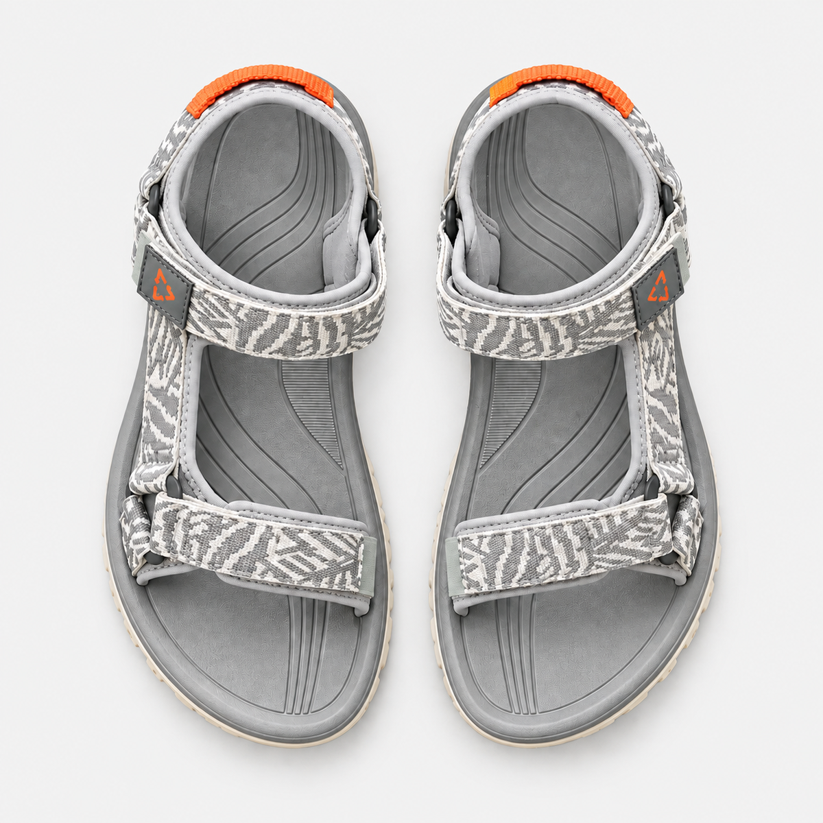 Women's Grey Flat Sport Sandals with Hook and Loop Straps