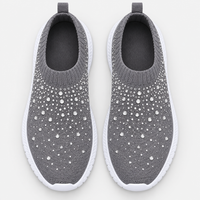 Women's Grey Slip-On Crystal Mesh Sneakers
