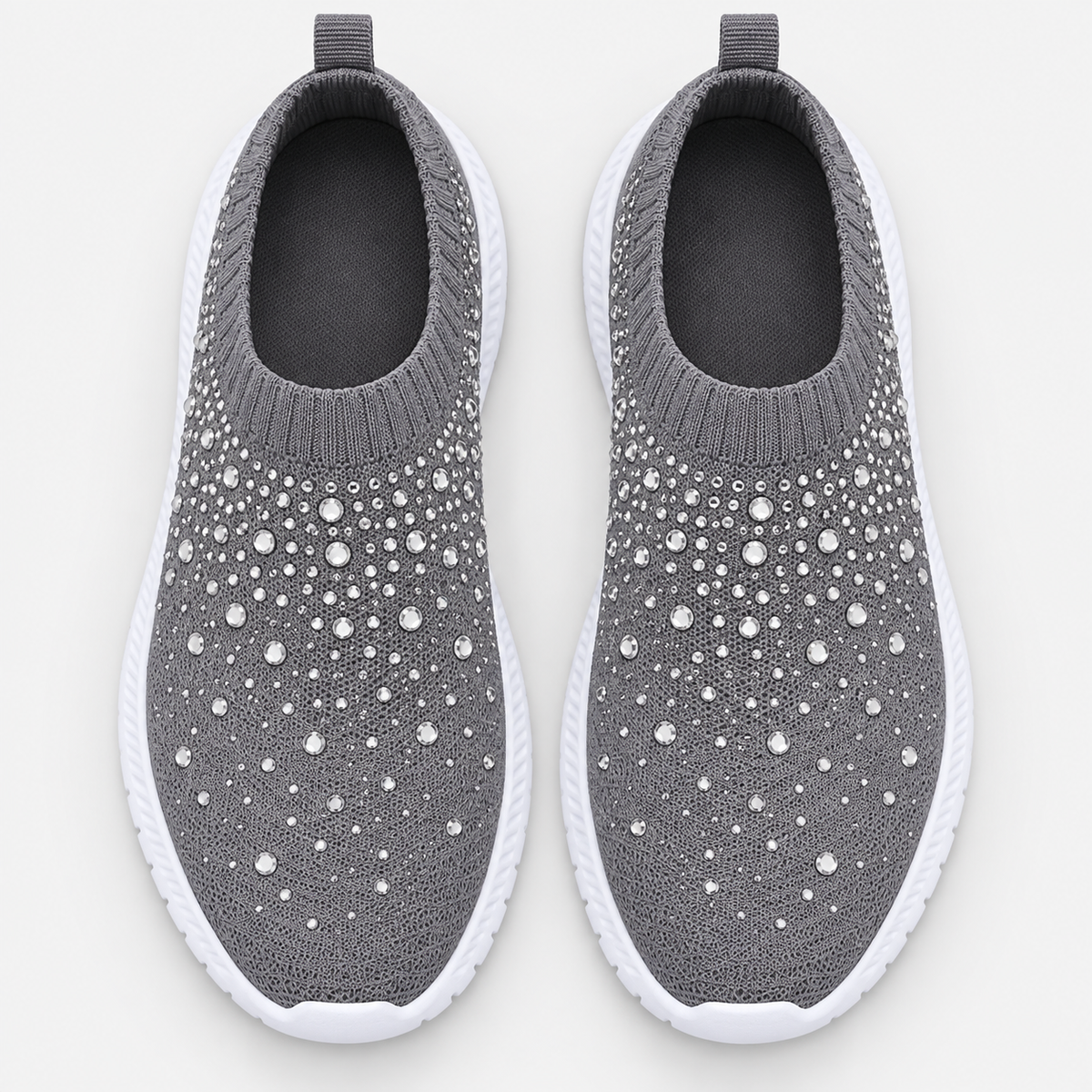 Women's Grey Slip-On Crystal Mesh Sneakers