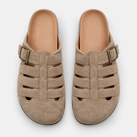 Women's Faux Suede Cutout Buckle Clogs, Flat Slip-On Summer Mules