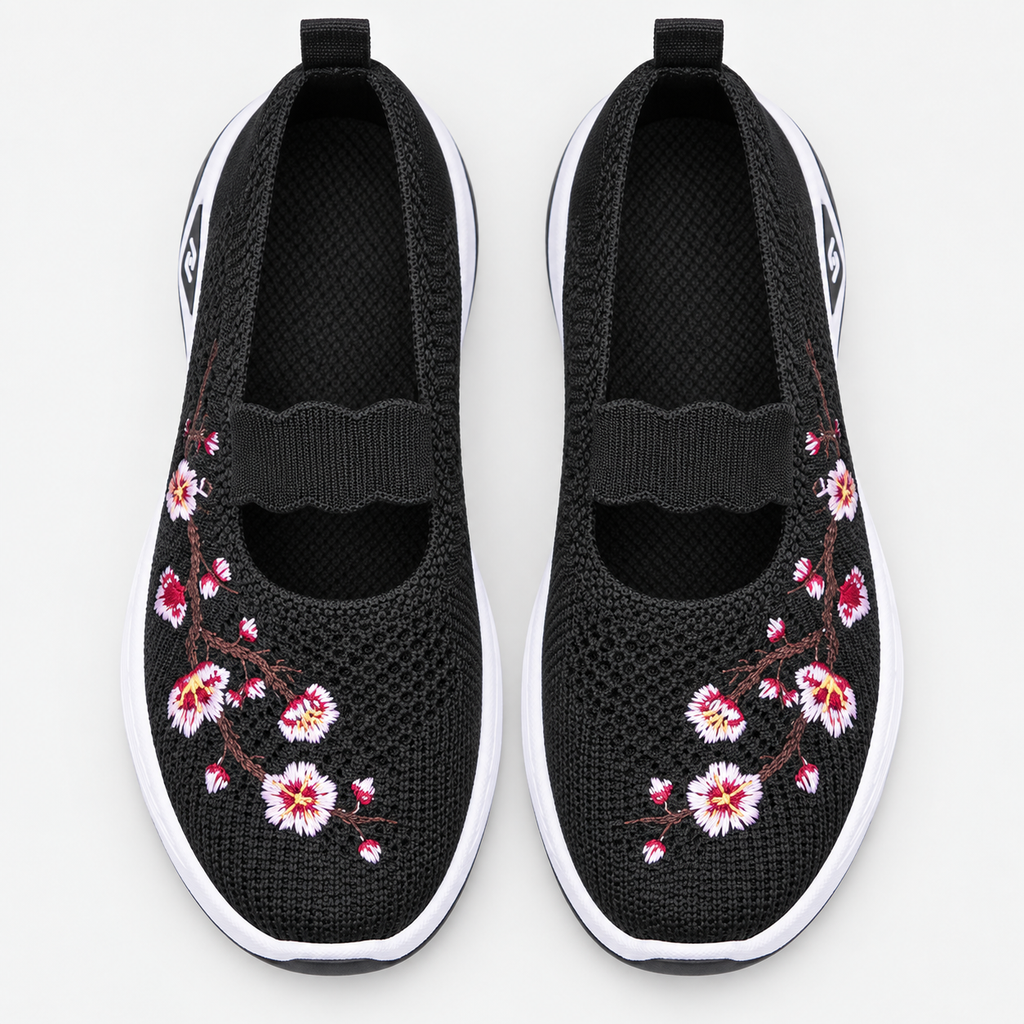 Women's Breathable Mesh Slip-On Embroidered Sneakers with Chunky Sole