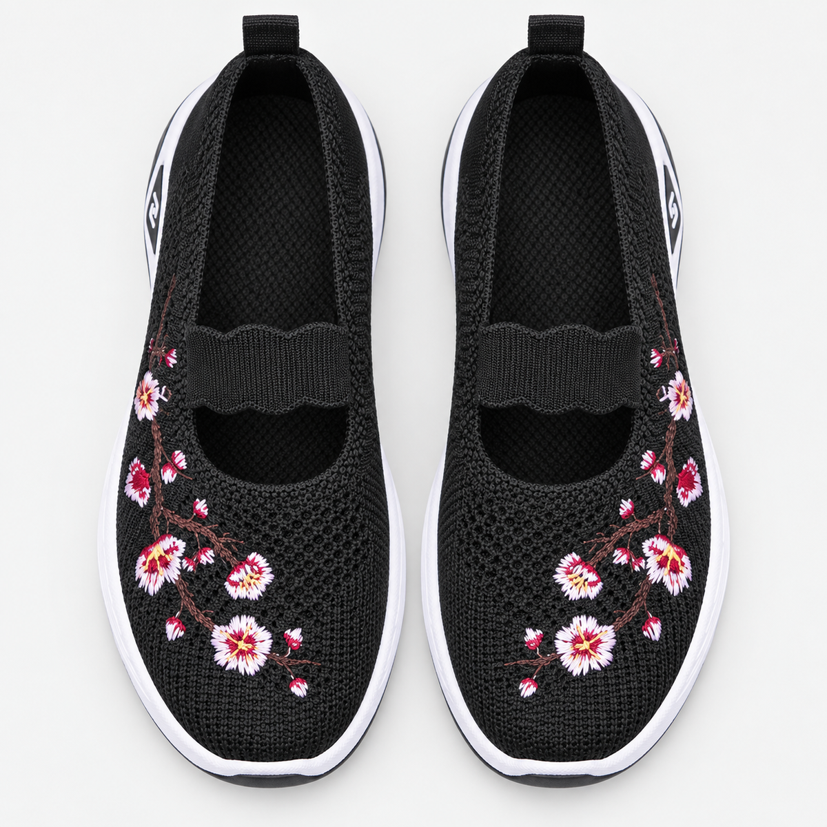 Women's Breathable Mesh Slip-On Embroidered Sneakers with Chunky Sole