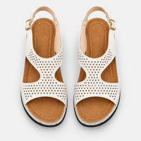 Women's White Perforated Wedge Sandals with Buckle Ankle Strap