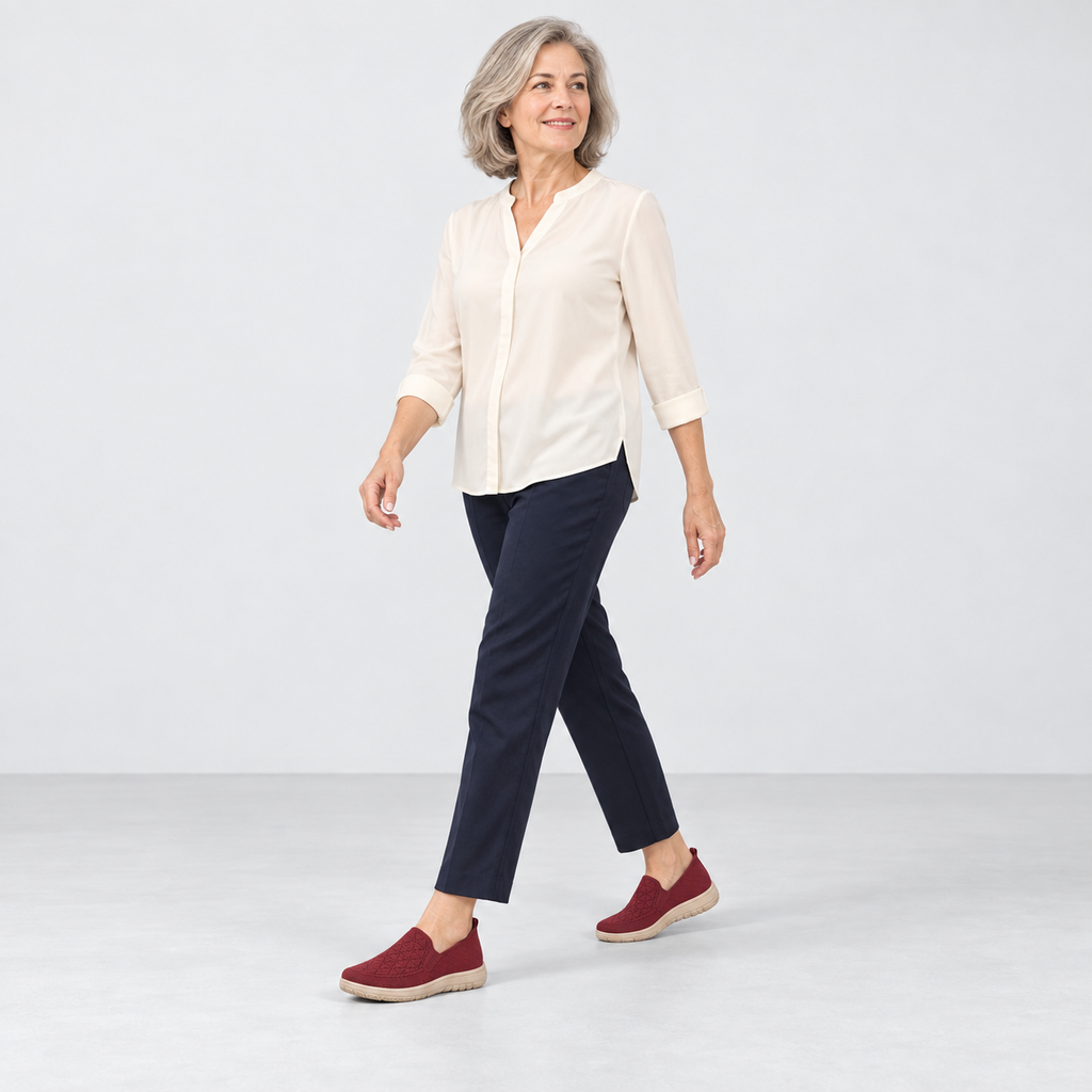 Women's Red Knit Slip-On Flat Shoes with Round Toe