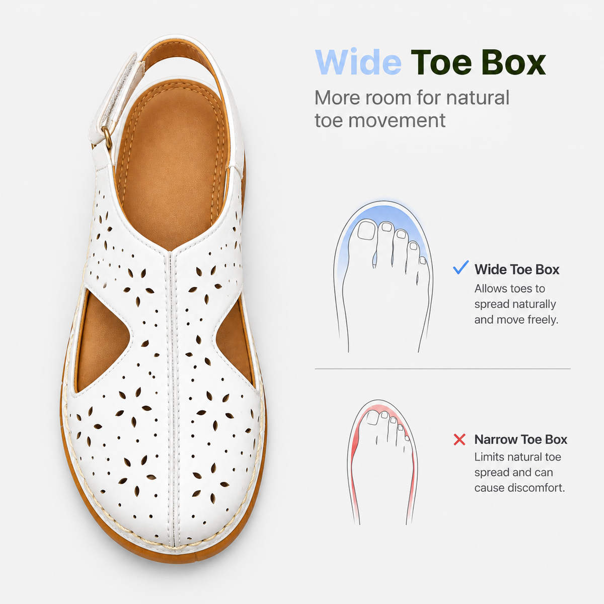 Women's White Hollow Out Wedge Sandals with Hook-and-Loop Back Strap