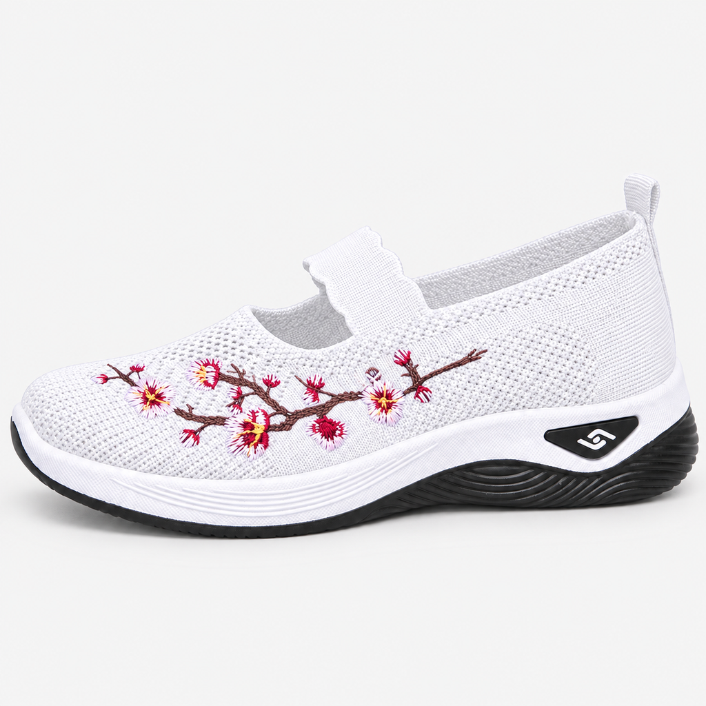Women's Breathable Mesh Slip-On Embroidered Sneakers with Chunky Sole