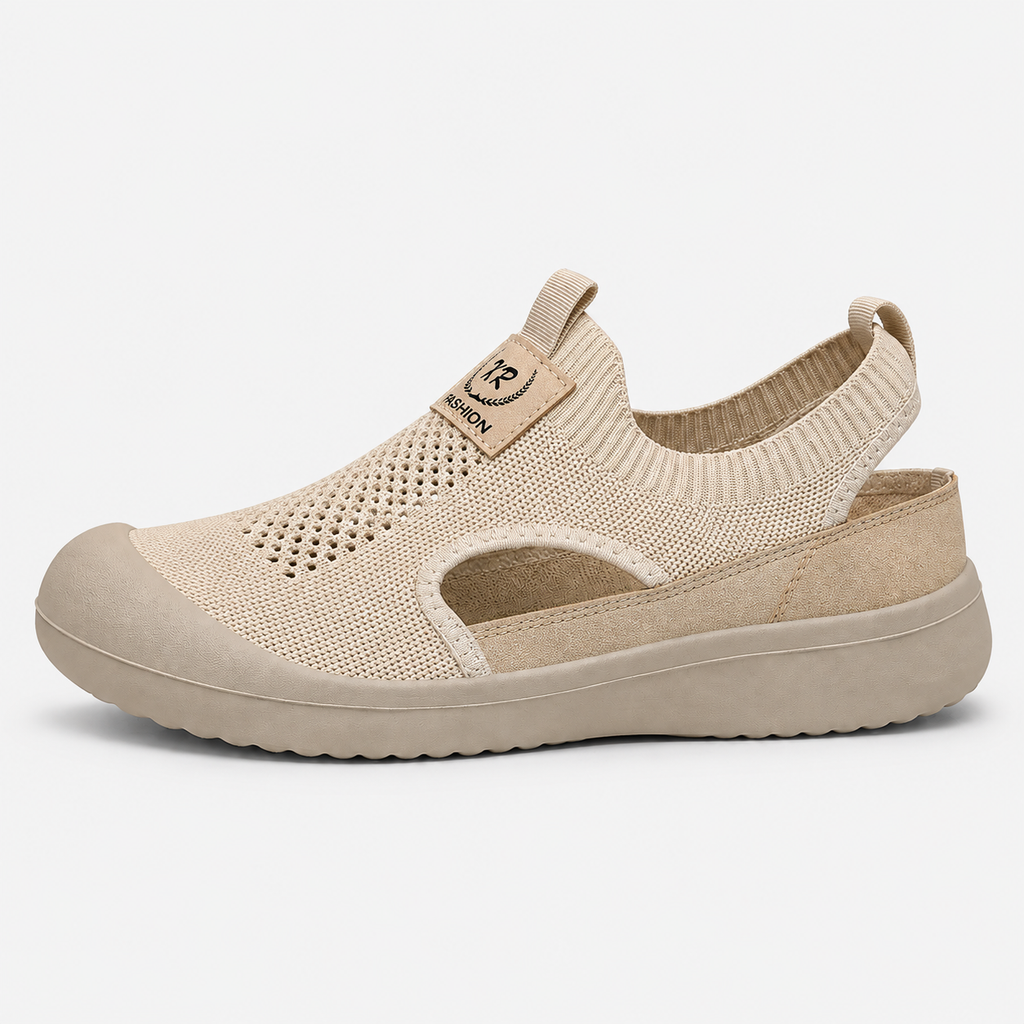 Women's White Hollow Slip-On Sneakers with Breathable Mesh Upper
