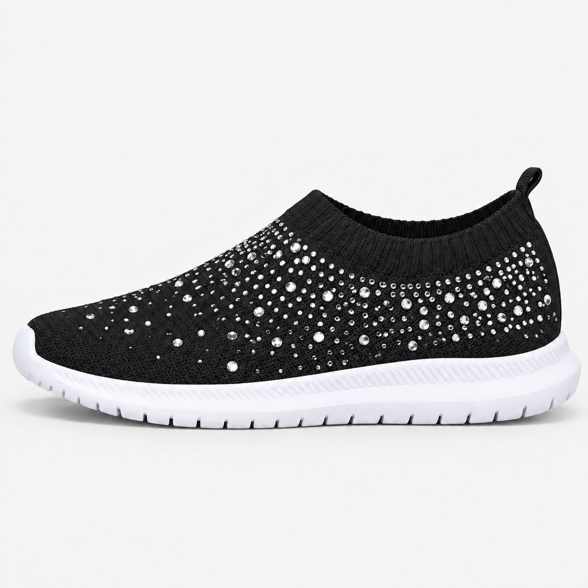 Women's Grey Slip-On Crystal Mesh Sneakers