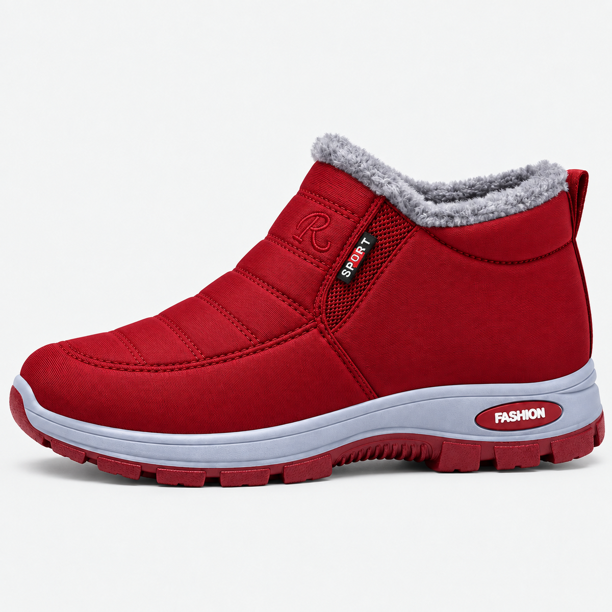 Red Plush-Lined Winter Snow Ankle Boots