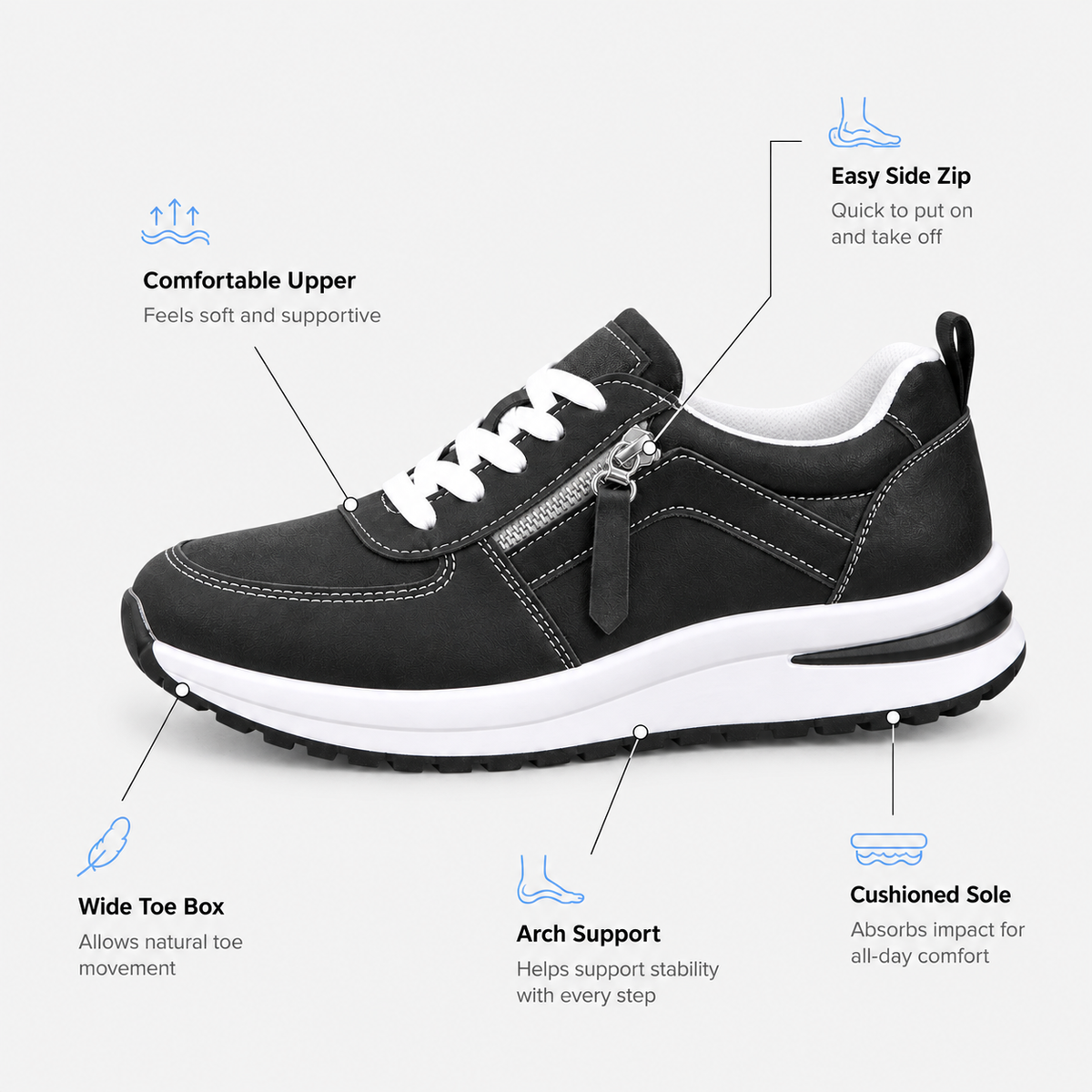 Women's Brown Side Zip Lace-Up Casual Sneakers