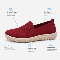 Women's Red Knit Slip-On Flat Shoes with Round Toe