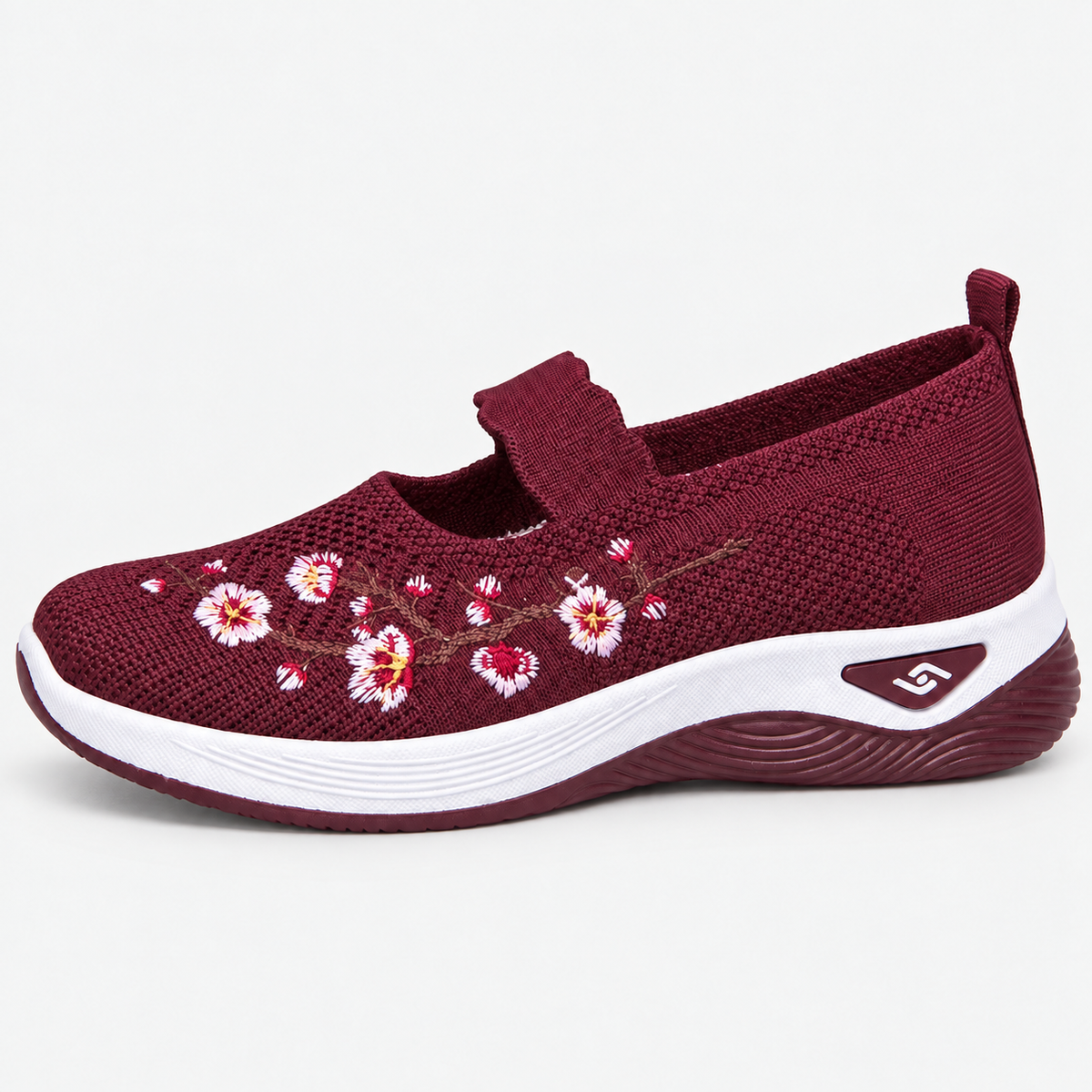 Women's Breathable Mesh Slip-On Embroidered Sneakers with Chunky Sole