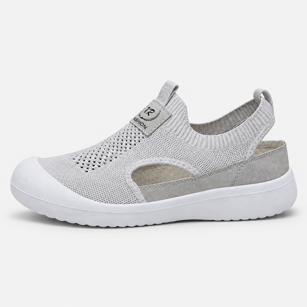 Women's White Hollow Slip-On Sneakers with Breathable Mesh Upper