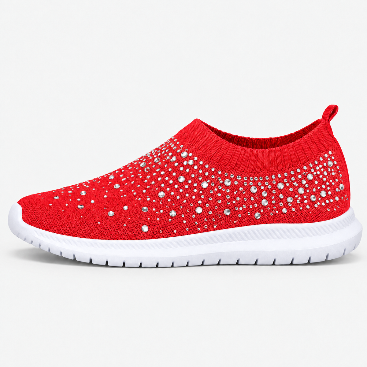 Women's Grey Slip-On Crystal Mesh Sneakers