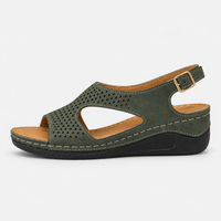 Women's White Perforated Wedge Sandals with Buckle Ankle Strap