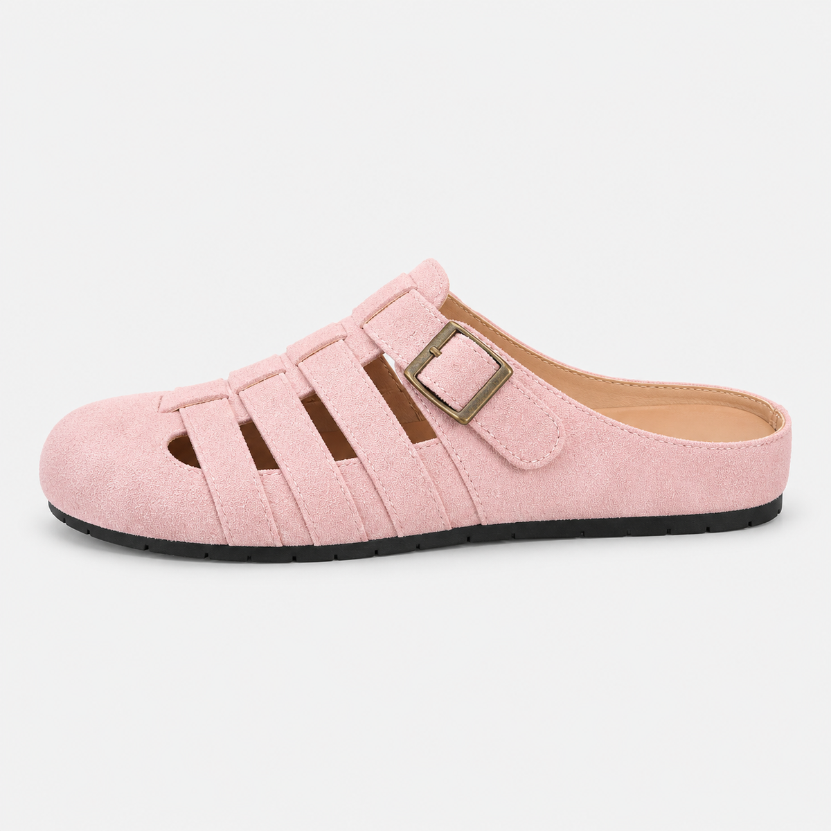 Women's Faux Suede Cutout Buckle Clogs, Flat Slip-On Summer Mules