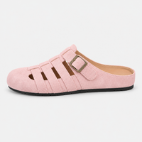 Women's Faux Suede Cutout Buckle Clogs, Flat Slip-On Summer Mules