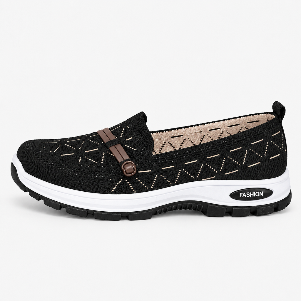 Ladies Walking Shoes With Arch Support Burgundy Slip-On