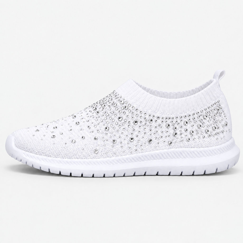 Women's Grey Slip-On Crystal Mesh Sneakers