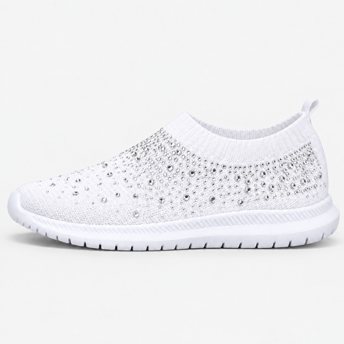 Women's Grey Slip-On Crystal Mesh Sneakers