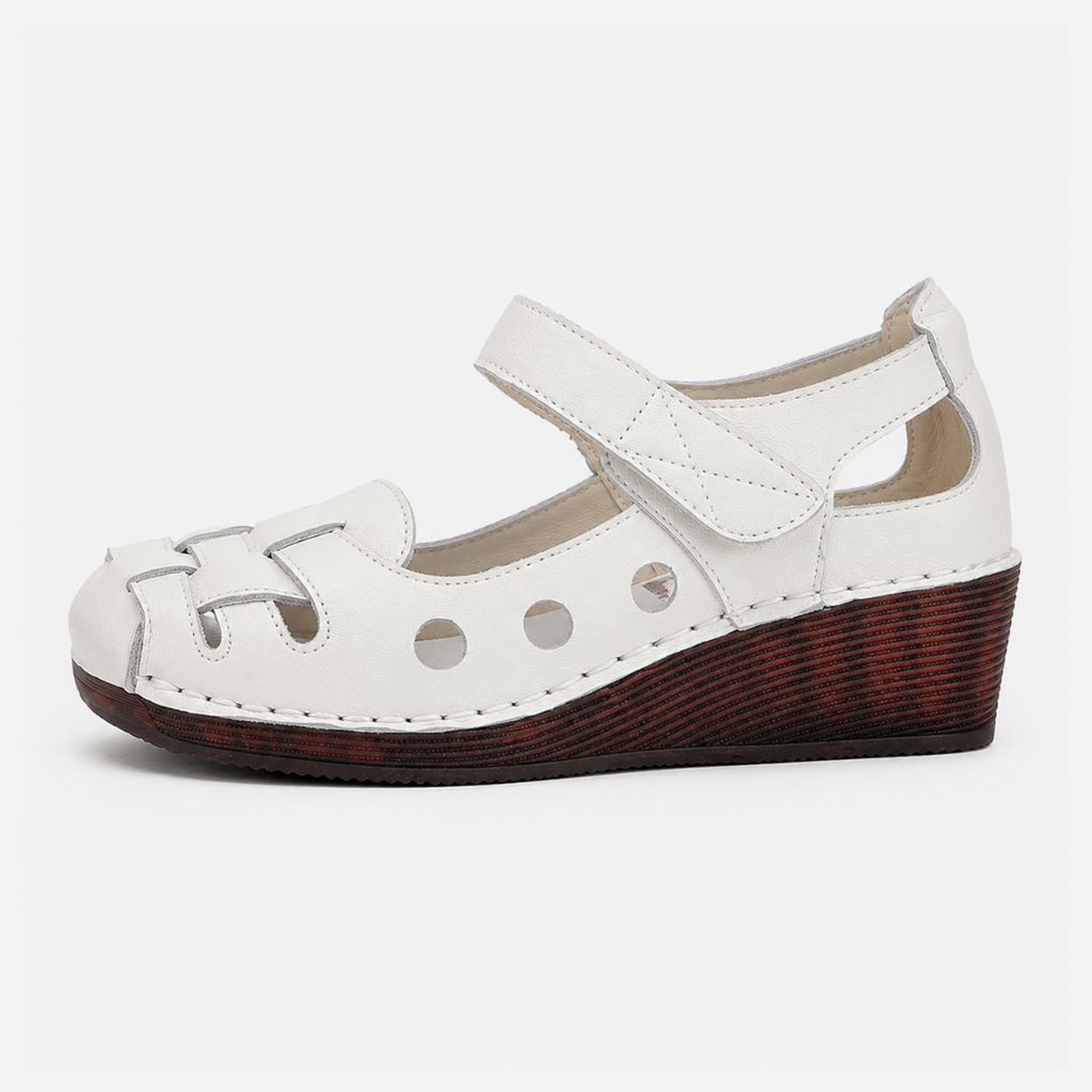 Mary Jane Shoes Orthopedic Genuine Leather Woven Cutout