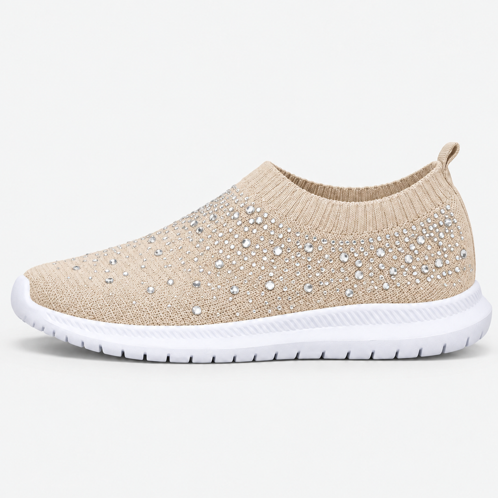 Women's Grey Slip-On Crystal Mesh Sneakers