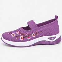 Women's Breathable Mesh Slip-On Embroidered Sneakers with Chunky Sole