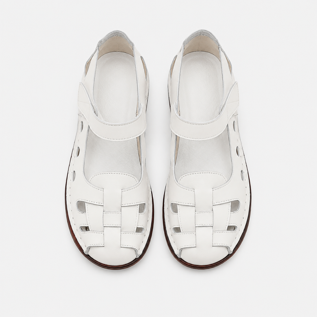 Mary Jane Shoes Orthopedic Genuine Leather Woven Cutout