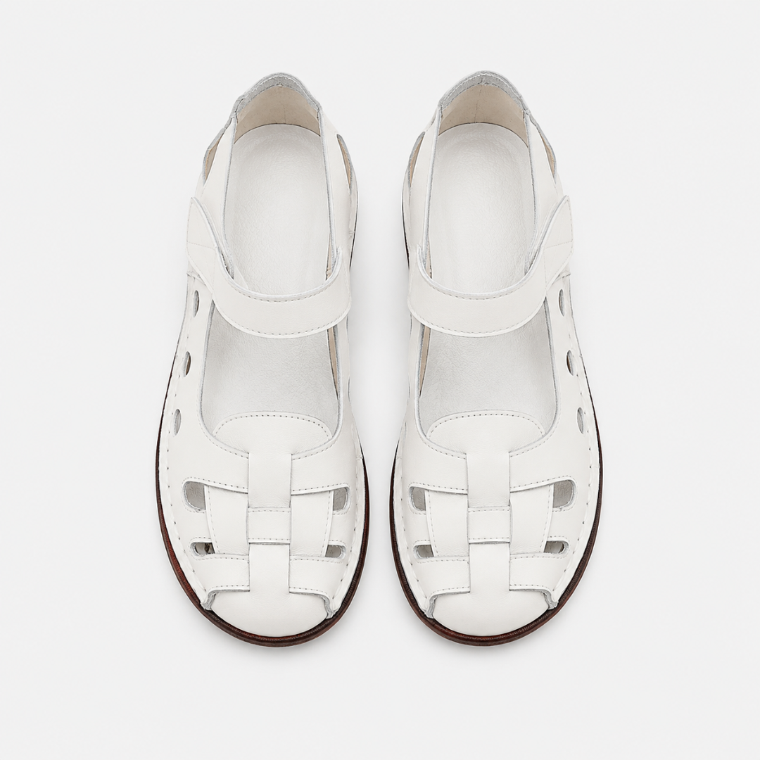 Mary Jane Shoes Orthopedic Genuine Leather Woven Cutout