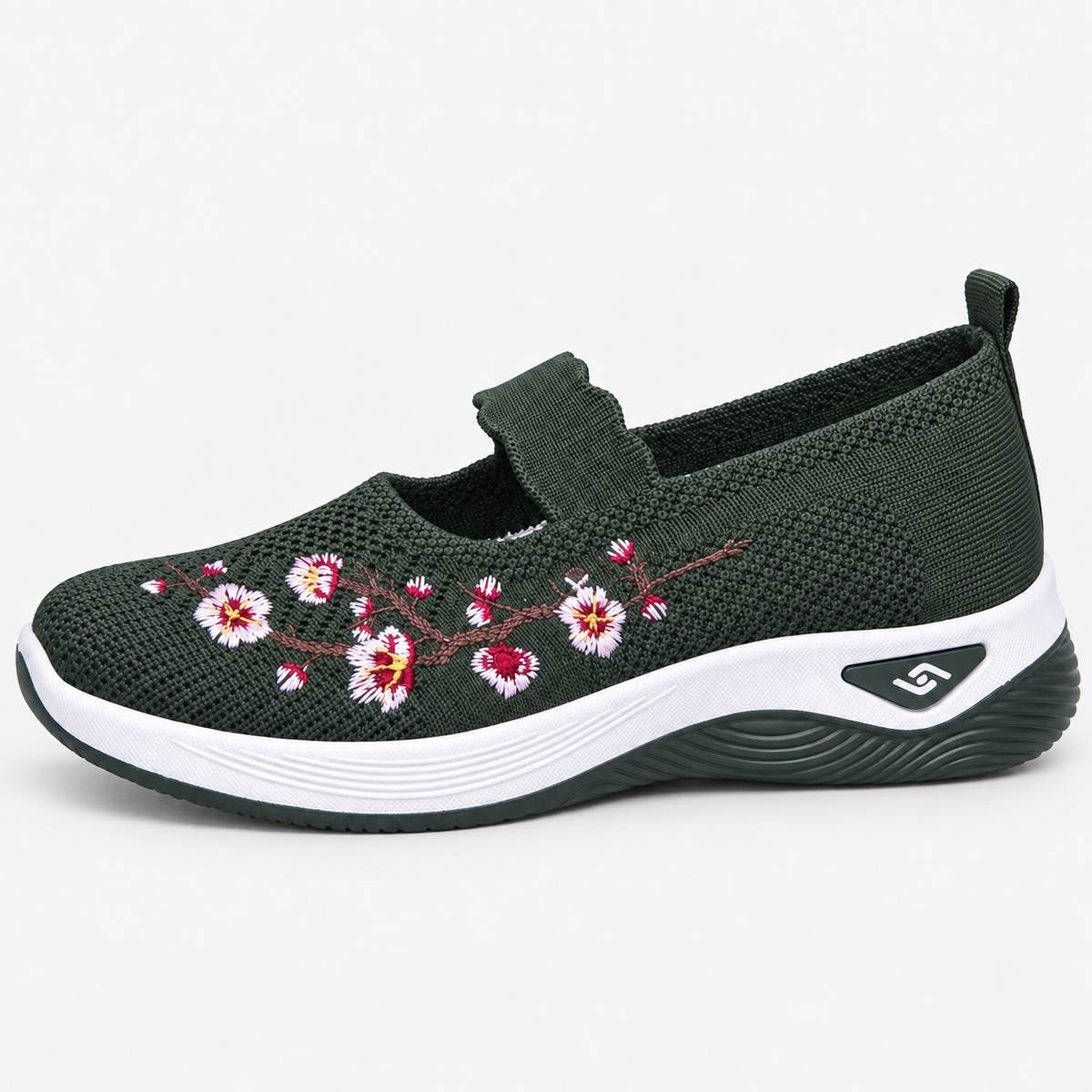 Women's Breathable Mesh Slip-On Embroidered Sneakers with Chunky Sole