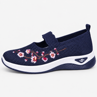Women's Breathable Mesh Slip-On Embroidered Sneakers with Chunky Sole