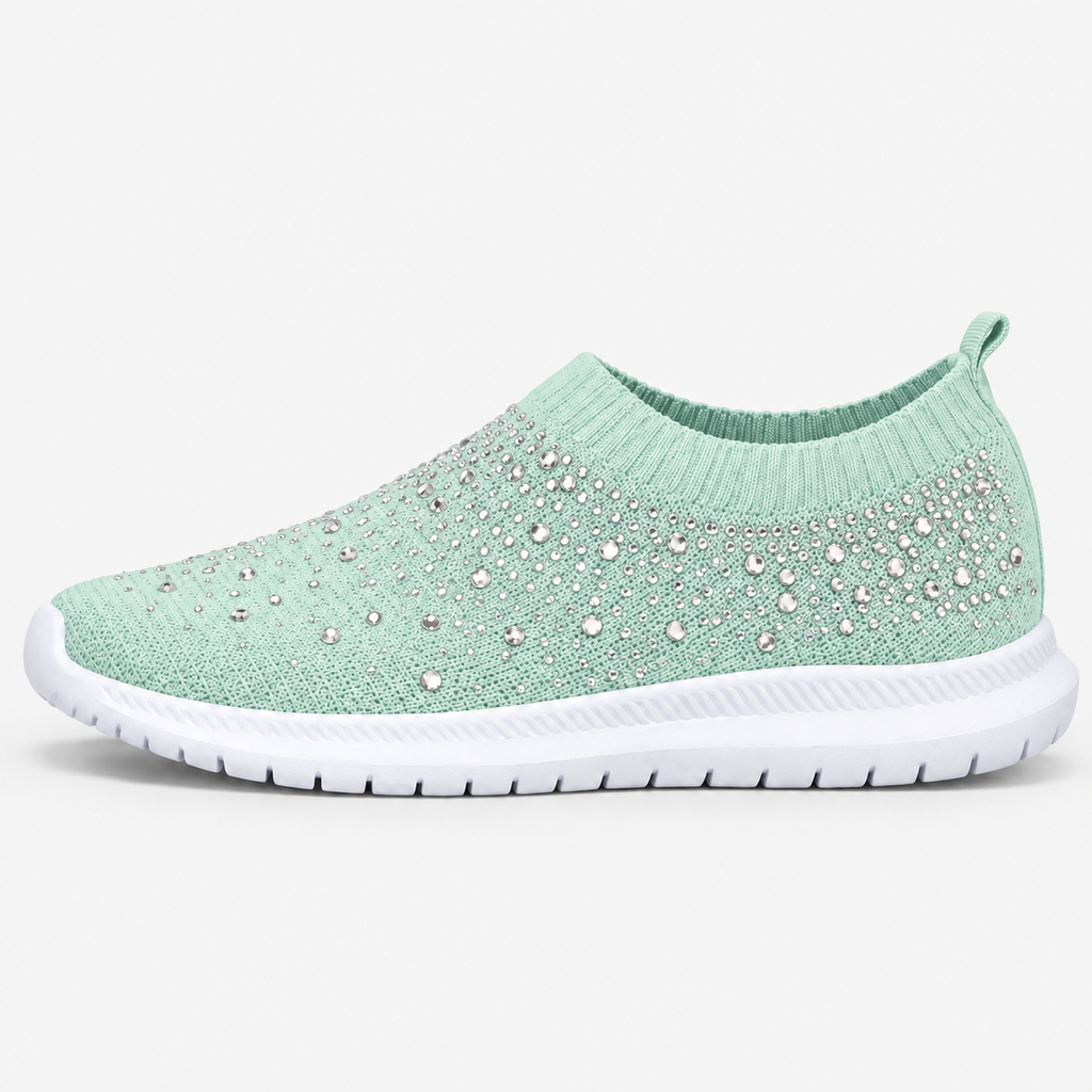Women's Grey Slip-On Crystal Mesh Sneakers