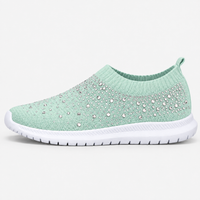 Women's Grey Slip-On Crystal Mesh Sneakers