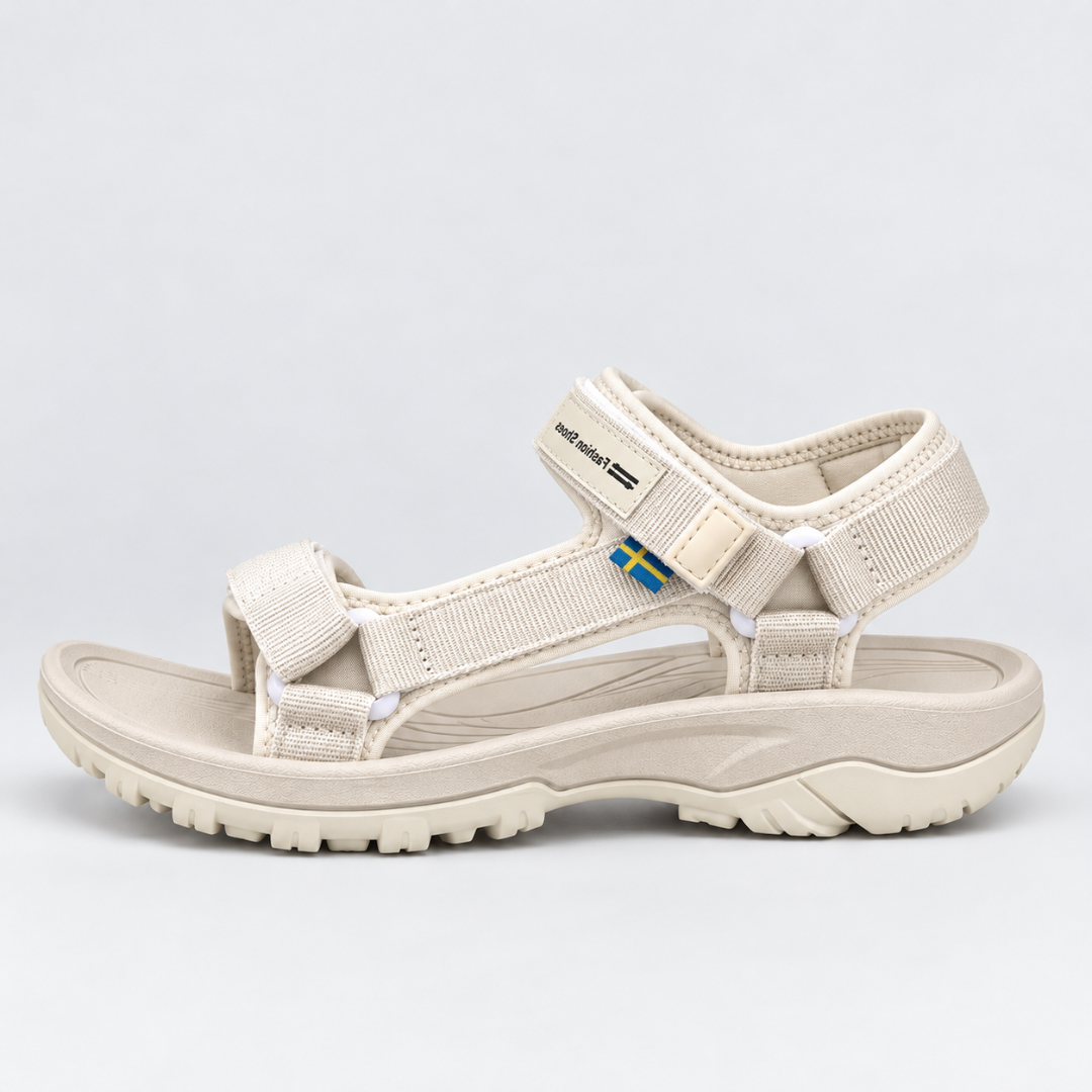 Women's Grey Flat Sport Sandals with Hook and Loop Straps