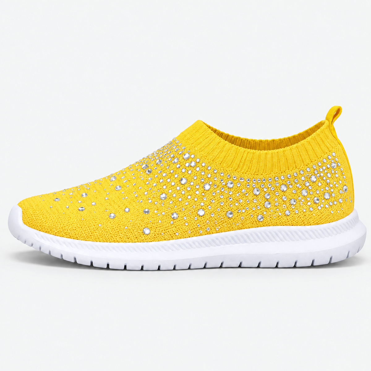 Women's Grey Slip-On Crystal Mesh Sneakers