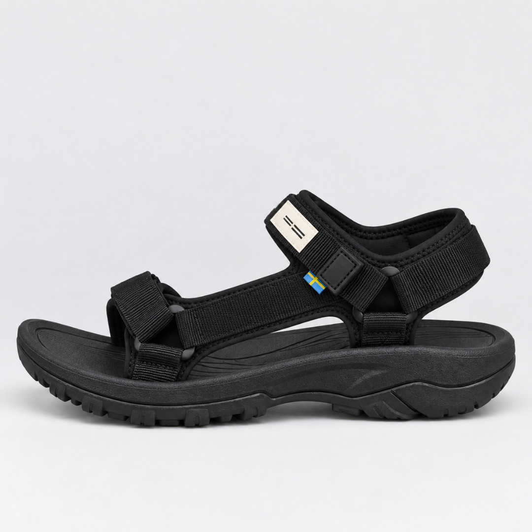Women's Grey Flat Sport Sandals with Hook and Loop Straps