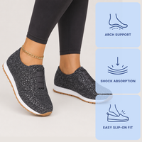 Women's Gold Glitter Slip-On Sneakers with Low Block Platform Sole