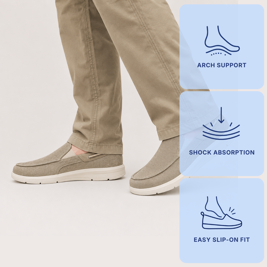 Men's Beige Canvas Slip-On Loafers with Contrast Sole