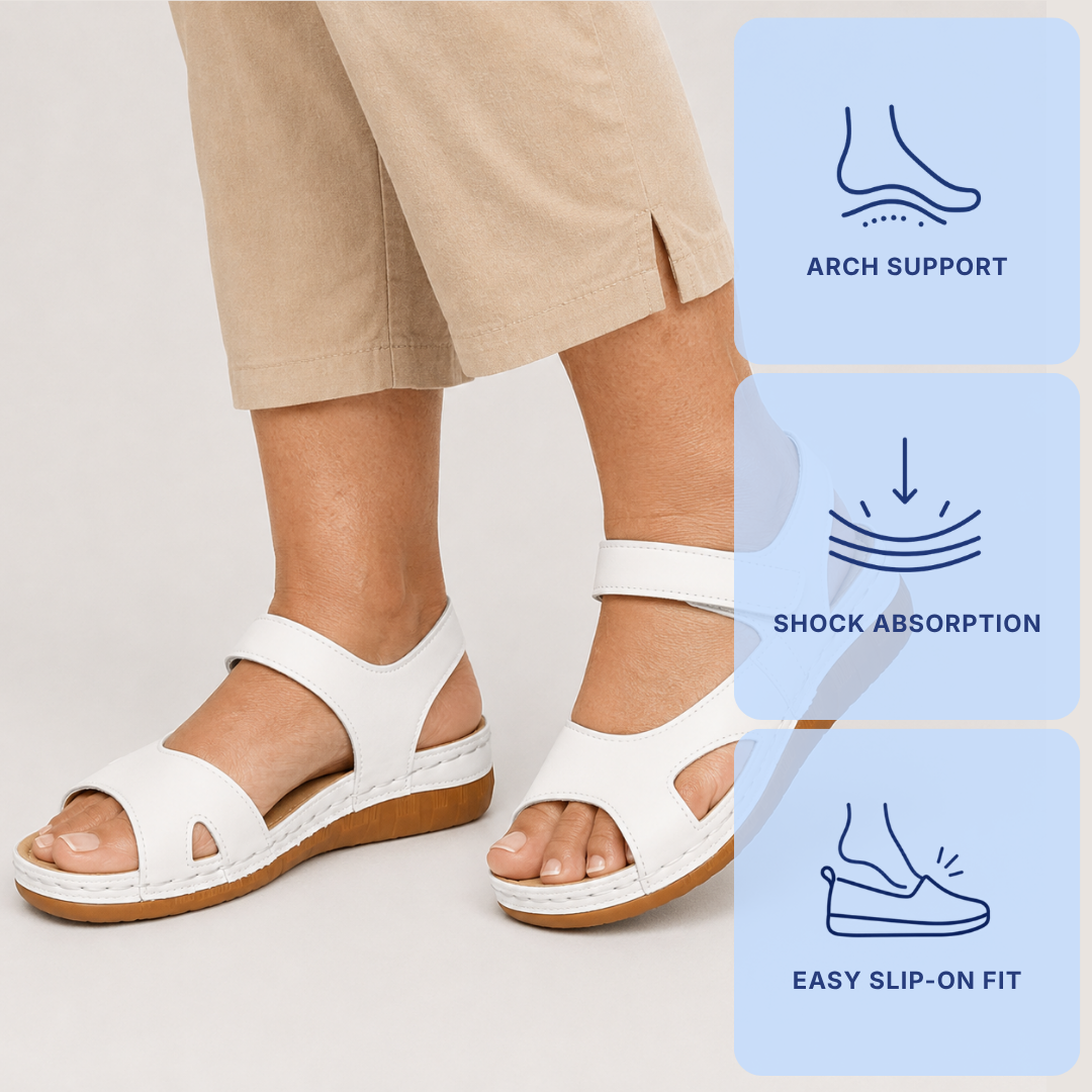 Women's White Peep Toe Wedge Sandals with Hook-and-Loop Ankle Strap