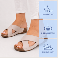 Women's Beige Cross-Strap Wedge Slide Sandals