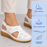 Women's White Hollow Out Wedge Sandals with Hook-and-Loop Back Strap