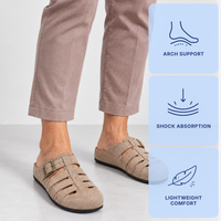 Women's Faux Suede Cutout Buckle Clogs, Flat Slip-On Summer Mules