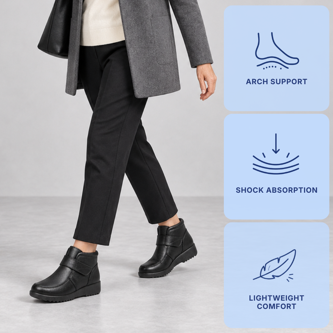 Women's Black Genuine Leather Plush-Lined Wedge Ankle Boots